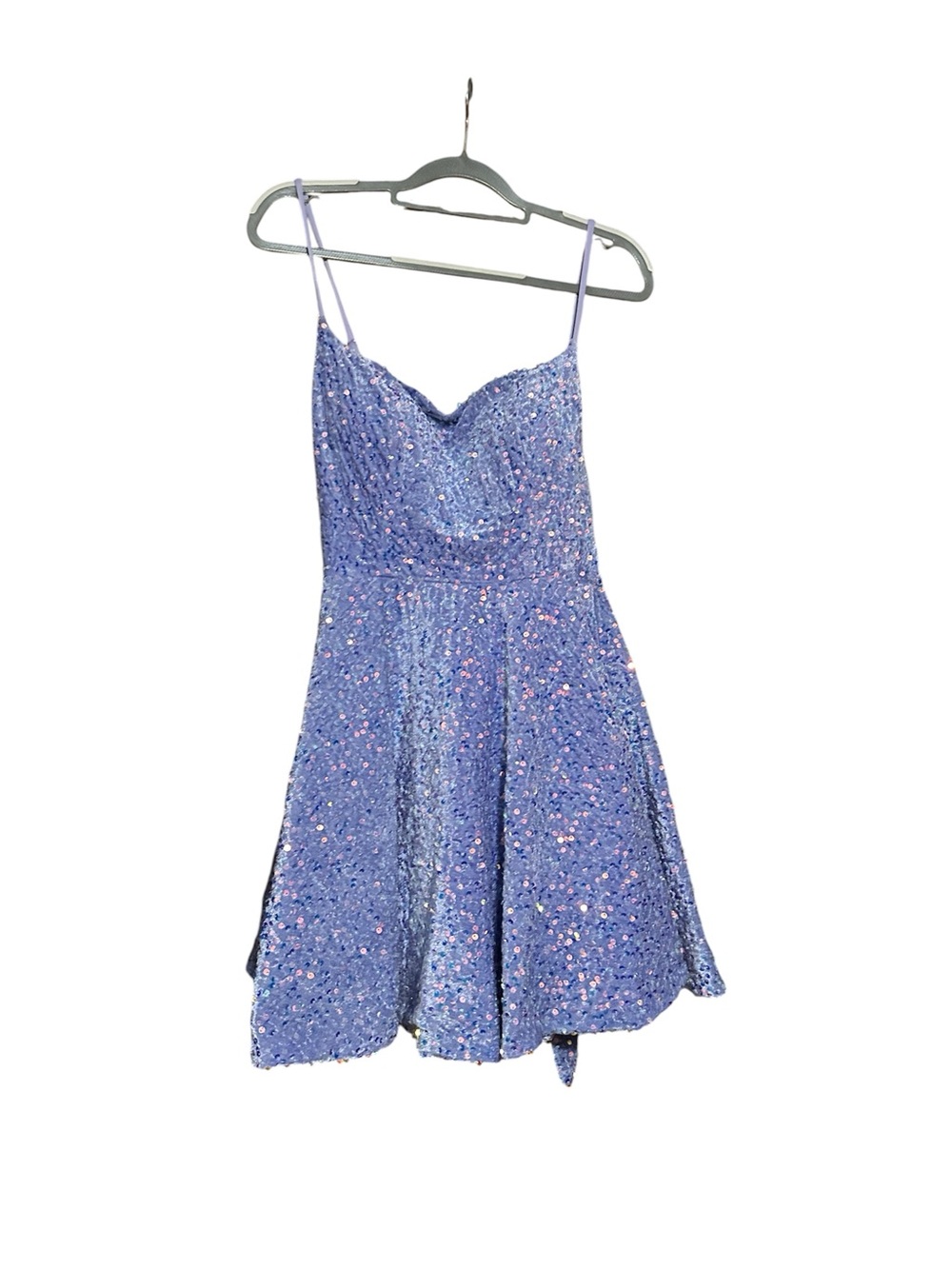 Lavender Sequin Spaghetti Strap Party Dress